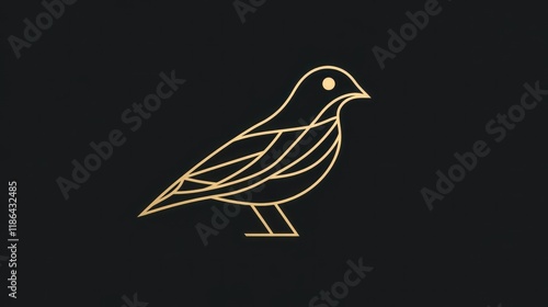 Gold line art bird illustration on dark background. photo