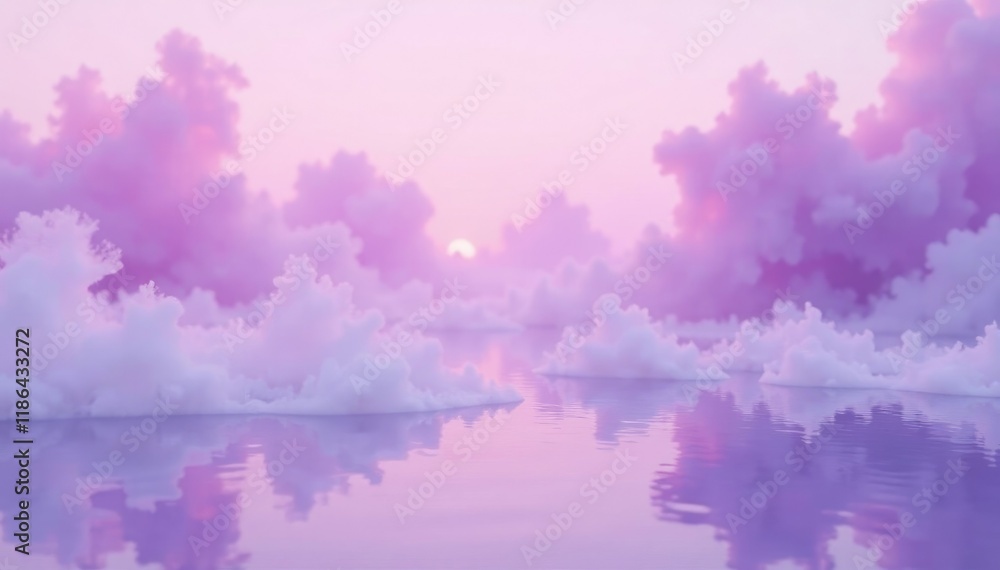 Fototapeta premium Soft lavender mist floats across the gradient background, with gentle wisps of vapor rising from a still pool, calming, serene, ethereal