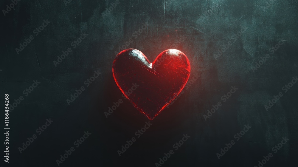 Glowing Red 3D Heart on Smoky Dark Background Glowing Red 3D Heart on Smoky Dark Background