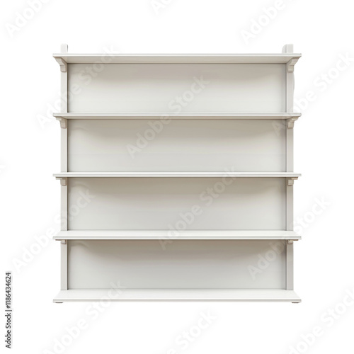 Clean Isolated White Shelving Unit with Four Levels Ideal for Home or Office Organization and Storage Solutions