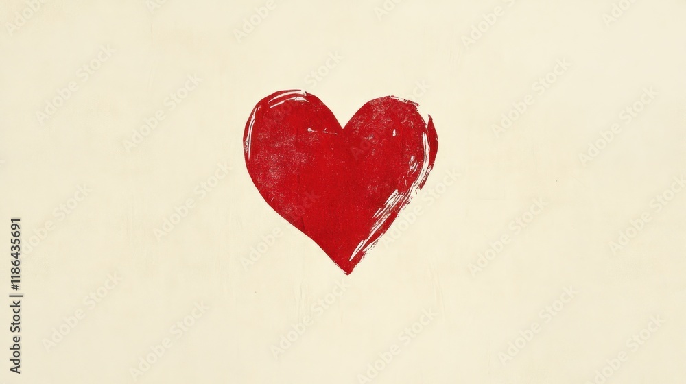 Romantic Decor: Red Heart on Soft White Textured Background Romantic Decor: Red Heart on Soft White Textured Background