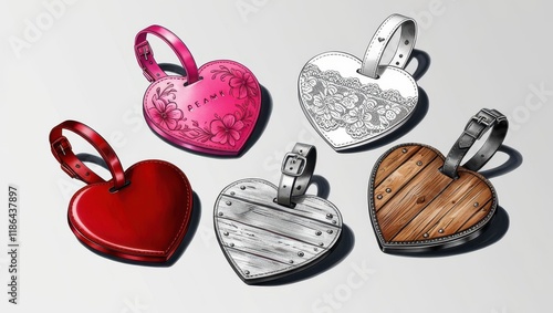 Heart Shaped Luggage Tags Floral Lace Wood Red Leather Designs photo