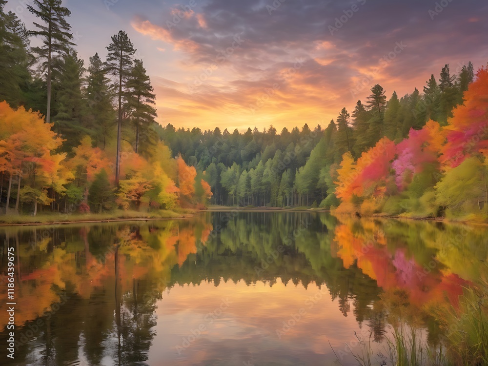Obraz premium A beautiful serene forest lake landscape