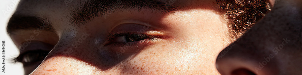 Obraz premium Close-up Partial Portrait: Freckled Face and Partial Second Face