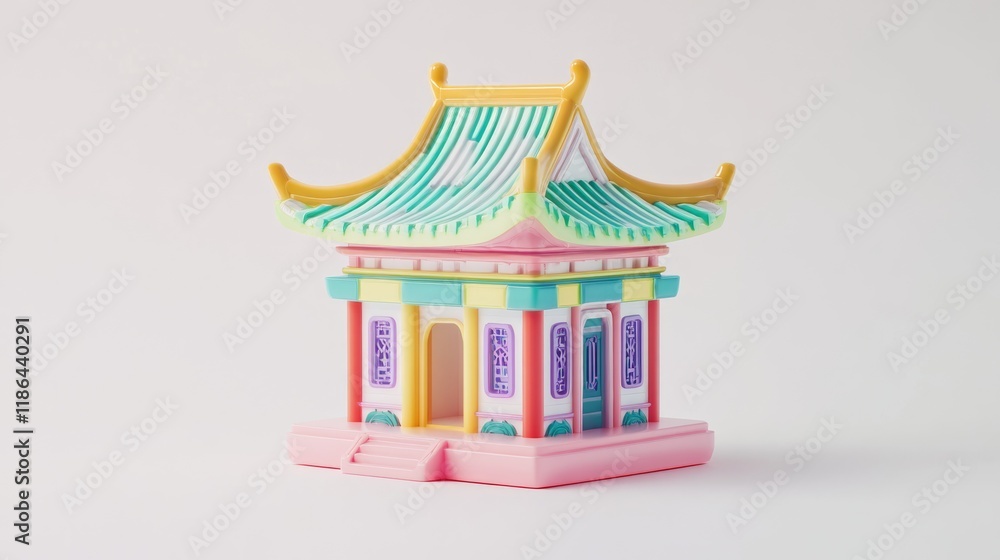 Fototapeta premium Colorful 3D model of a Chinese-style pagoda.