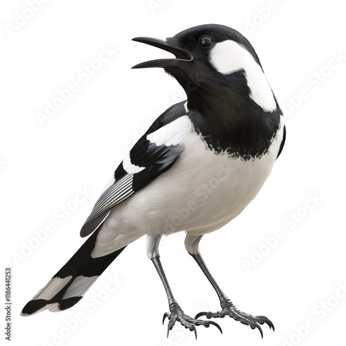 Realistic Black and White Isolated Bird with Clean Background in Photorealistic Style photo