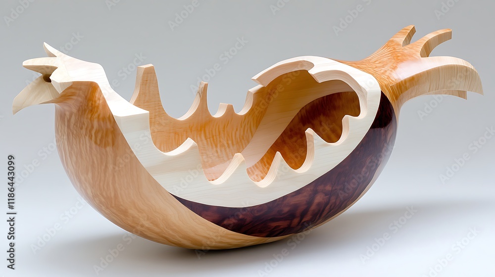 Naklejka premium Abstract Wooden Bird Sculpture Modern Art Carving Home Decor