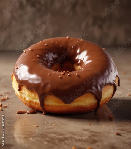 A decadent donut covered in a rich and velvety brown icing, dessert, pastry, brown photo