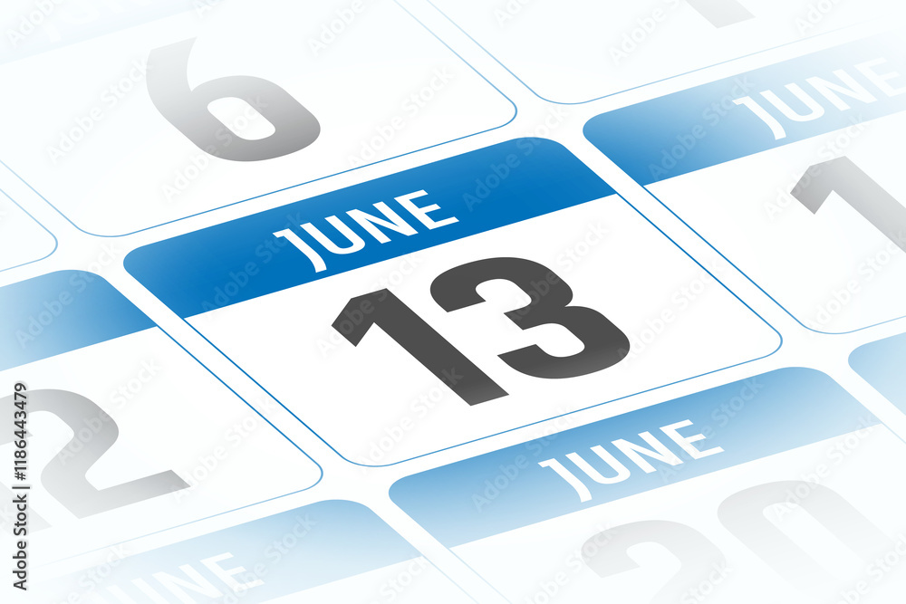 13 June calendar day vector illustration 13 June calendar day vector illustration