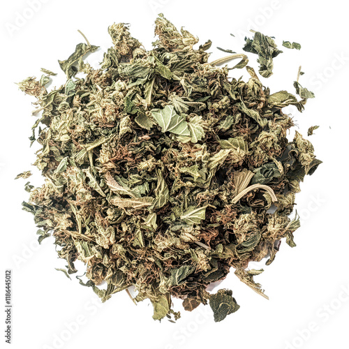 P. Curtiss' cannabis dry flower pile, isolated on transparent png or white background photo