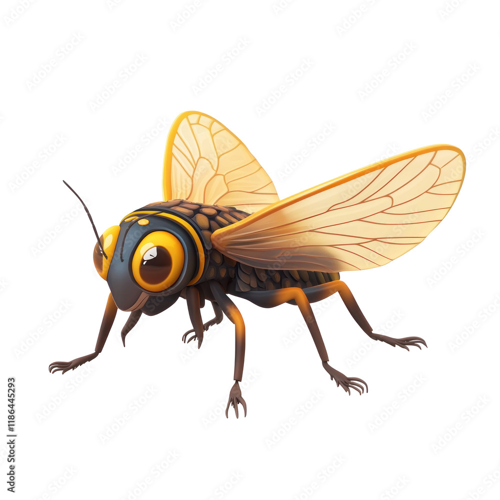 Fototapeta premium Cute Cartoon Cicada in 3D Style on transparent background.