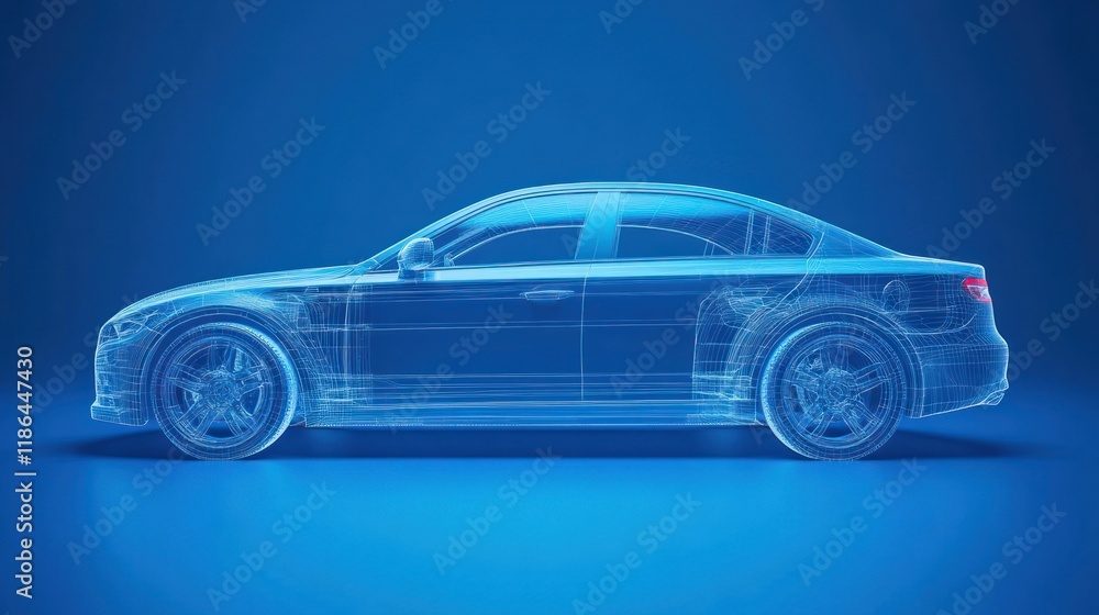 Futuristic Wireframe Car Design: A 3D Model of an Elegant Sedan Futuristic Wireframe Car Design: A 3D Model of an Elegant Sedan
