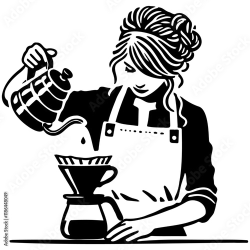 Female Barista Hand Drip Coffee.
