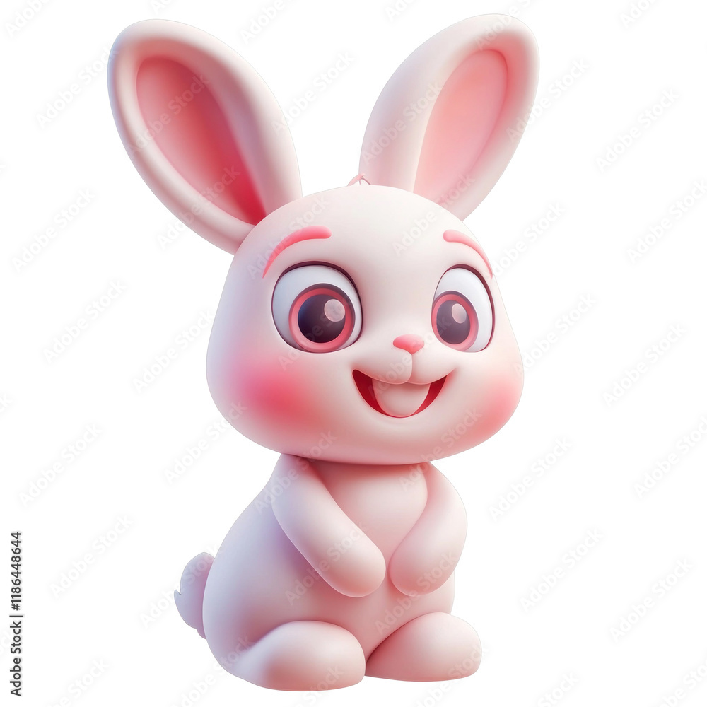 Cute 3D Cartoon Rabbit Icon with Bright Features and Cheerful Expression on transparent background Cute 3D Cartoon Rabbit Icon with Bright Features and Cheerful Expression on transparent background