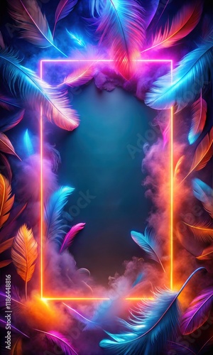 Neon Glowing Frame with Vibrant Lights – Abstract Digital Background for Modern Graphic Design Print Poster and Web Projects
