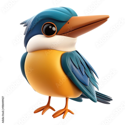 Colorful 3D Cartoon Kingfisher Bird Icon on transparent background for Creative Projects and Design Use photo