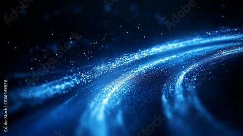 Abstract blue background with glowing connections and dots, a technology concept banner for a digital network or internet connection on a dark background