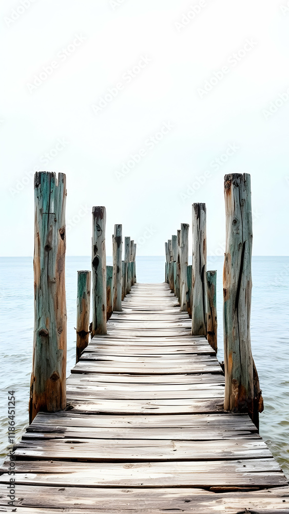 Solitary Wooden Pier Extending into Calm Ocean Waters