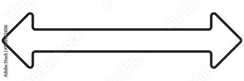 Horizontal dual thin long straight double ended arrow red. Contour isolated vector image on white background in 