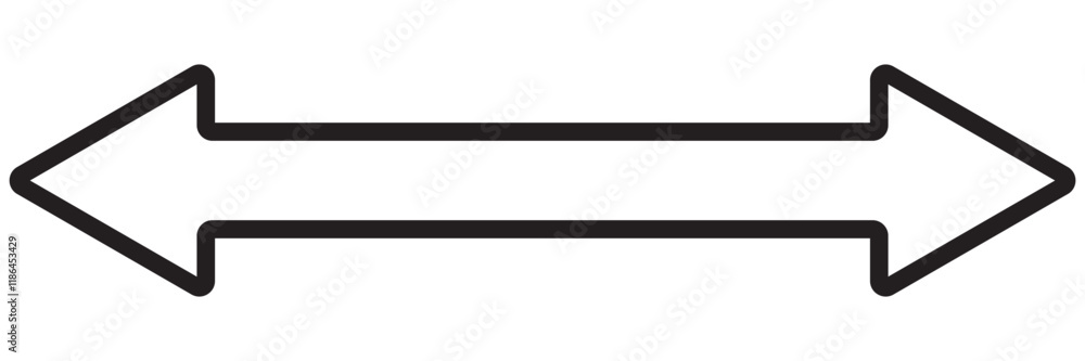 Long arrow vector icon. Black horizontal double arrow Long arrow vector icon. Black horizontal double arrow