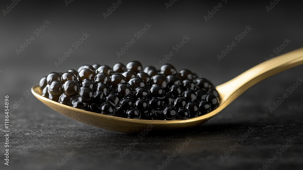 Indulging in vibrant caviar on a golden spoon luxurious food presentation elegant setting close-up view Indulging in vibrant caviar on a golden spoon luxurious food presentation elegant setting close-up view