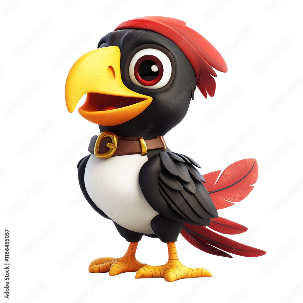 Obraz premium Colorful 3D cartoon bird character with vibrant features and friendly expression on a transparent background