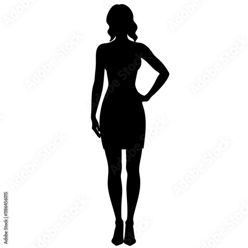 silhouette of a woman in dress on a white isolated background