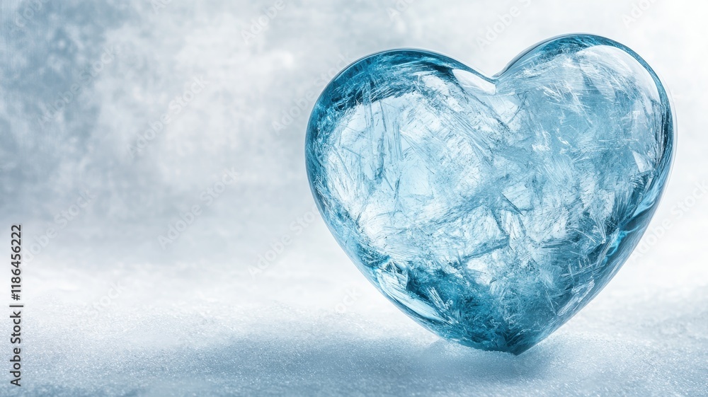 Frosted transparent heart sculpture winter setting digital art calm atmosphere close-up view love concept Frosted transparent heart sculpture winter setting digital art calm atmosphere close-up view love concept