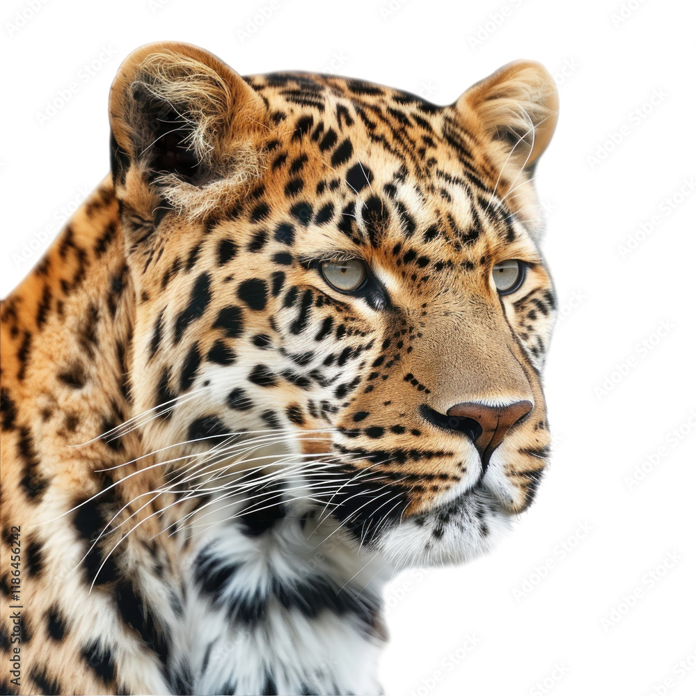 Obraz premium Amur Leopard Portrait Isolated on Clean transparent background for Wildlife Photography Use