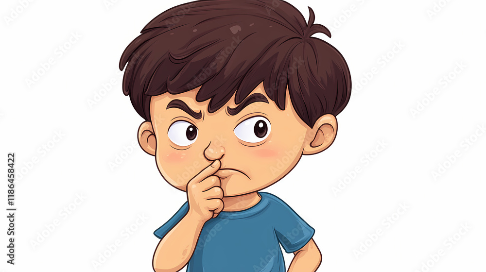 Caucasian boy child picking his nose, bad habits isolated with white highlights, png. Shimmerfall. Illustration Caucasian boy child picking his nose, bad habits isolated with white highlights, png. Shimmerfall. Illustration