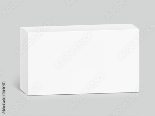 Realistic white closed paperboard box mockup. Vector illustration isolated on grey background. Taking your 2D designs into 3D. Can be use for medicine, food, cosmetic and other. EPS10.