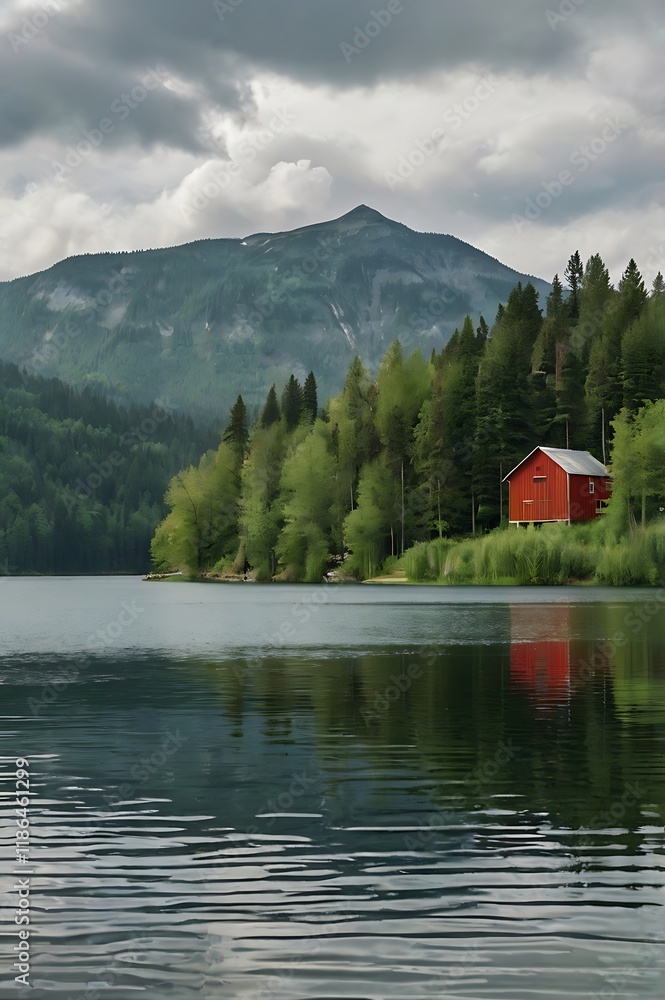 Fototapeta premium A beautiful serene forest lake landscape