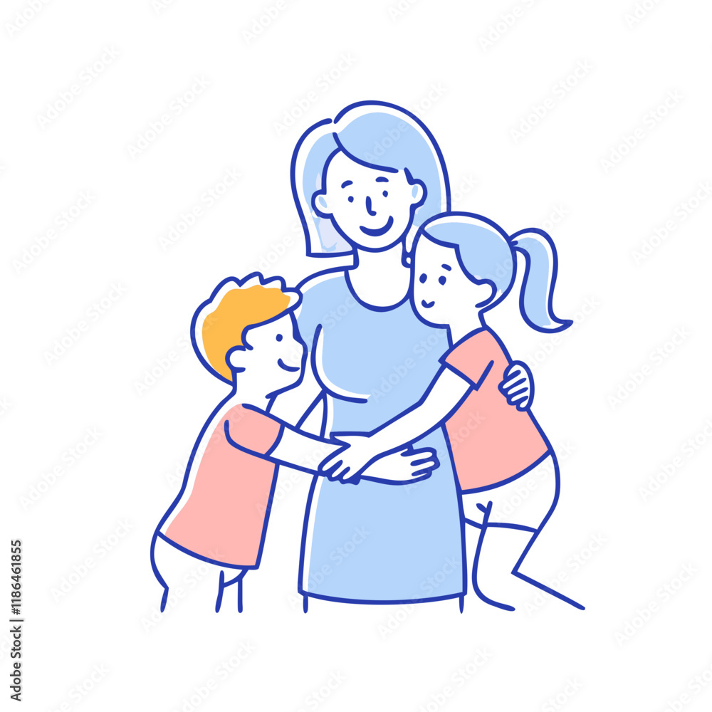 children hugging mom. vector icon, mother’s day vector illustration - simple illustration of children hugging mom.perfect for logos, and mother’s day -themed designs. children hugging mom. vector icon, mother’s day vector illustration - simple illustration of children hugging mom.perfect for logos, and mother’s day -themed designs.