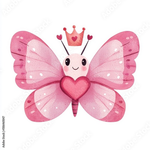 Wallpaper Mural Adorable Pink Butterfly Princess with Heart Watercolor Illustration for Kids Torontodigital.ca