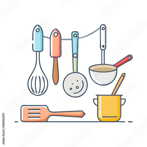 cooking utensils for mom s kitchen vector icon, mother’s day vector illustration - simple illustration of cooking utensils for mom s kitchen perfect for logos, and mother’s day -themed designs.