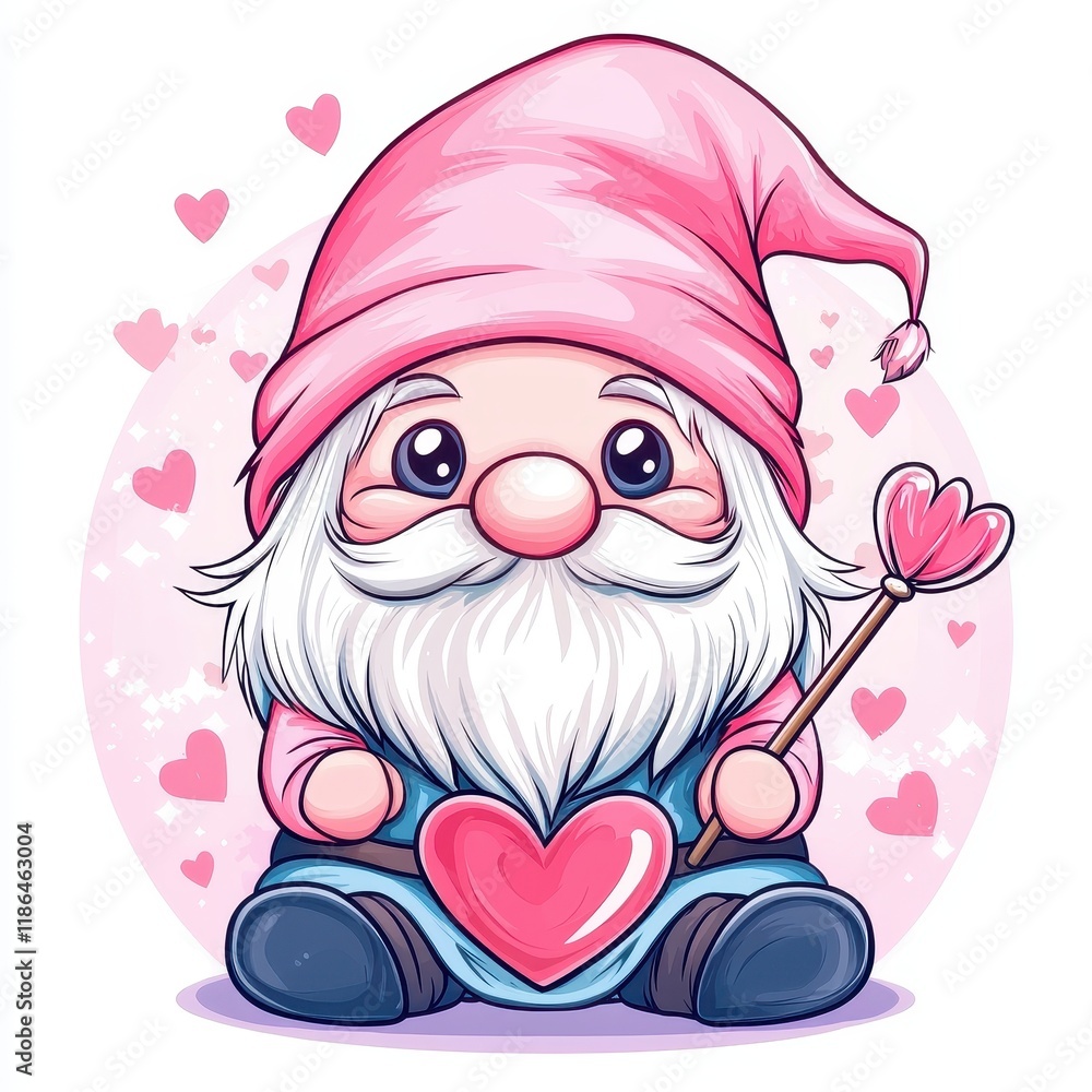 Obraz premium Adorable Valentine s Day Gnome Holding Heart Cute Cartoon Illustration