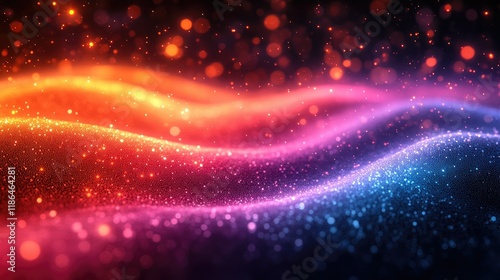 Abstract colorful wave with glowing particles.