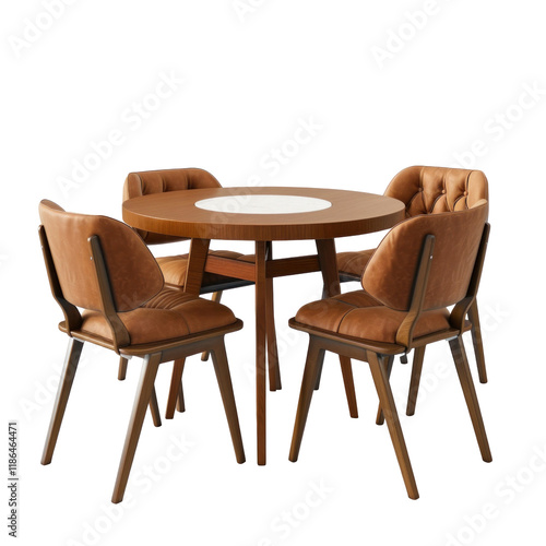 Modern Dinette Group with Isolated Clean transparent background Featuring Elegant Round Table and Stylish Chairs photo