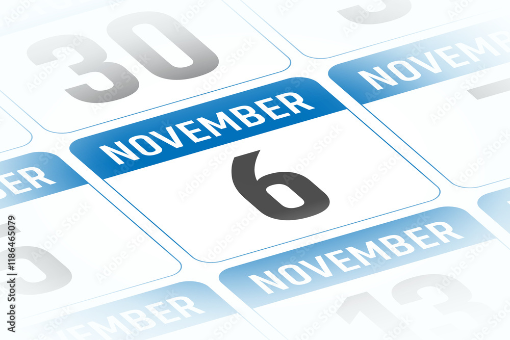 Naklejka premium 6 November calendar day vector illustration