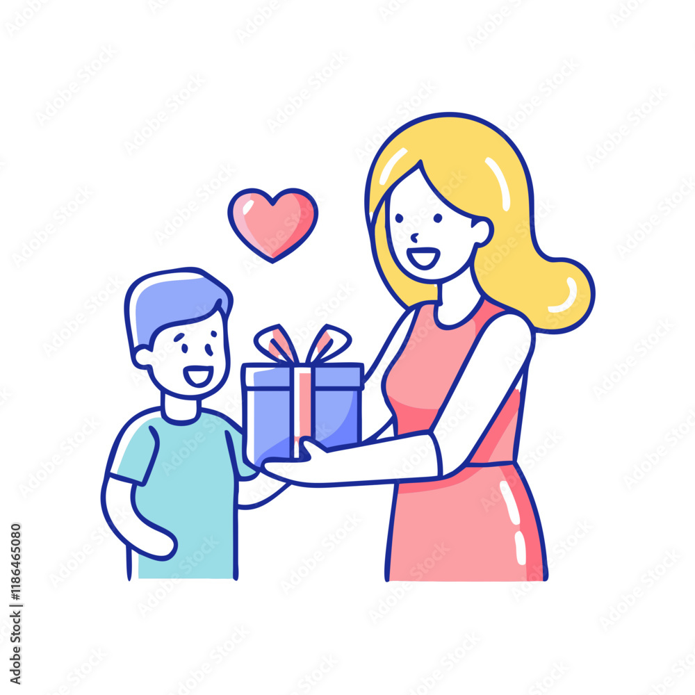 mother receiving gift vector icon, mother’s day vector illustration - simple illustration of mother receiving gift perfect for logos, and mother’s day -themed designs. mother receiving gift vector icon, mother’s day vector illustration - simple illustration of mother receiving gift perfect for logos, and mother’s day -themed designs.