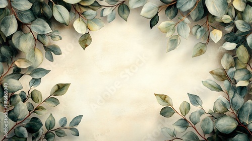 Elegant Eucalyptus Leaves Frame, Watercolor Texture