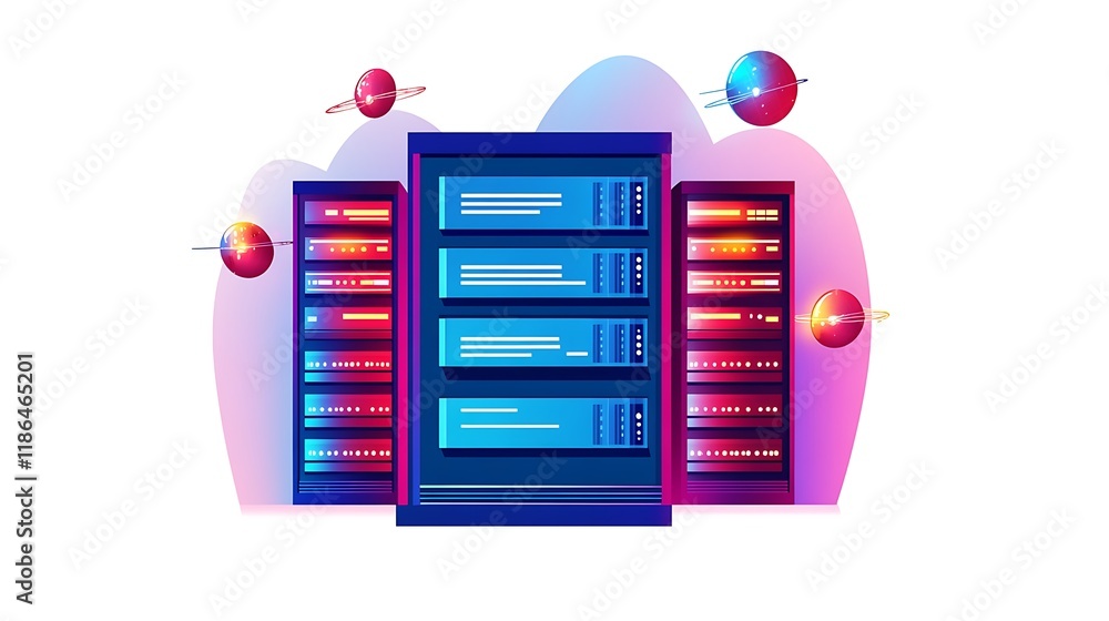 Servers processing data, futuristic background. Servers processing data, futuristic background.
