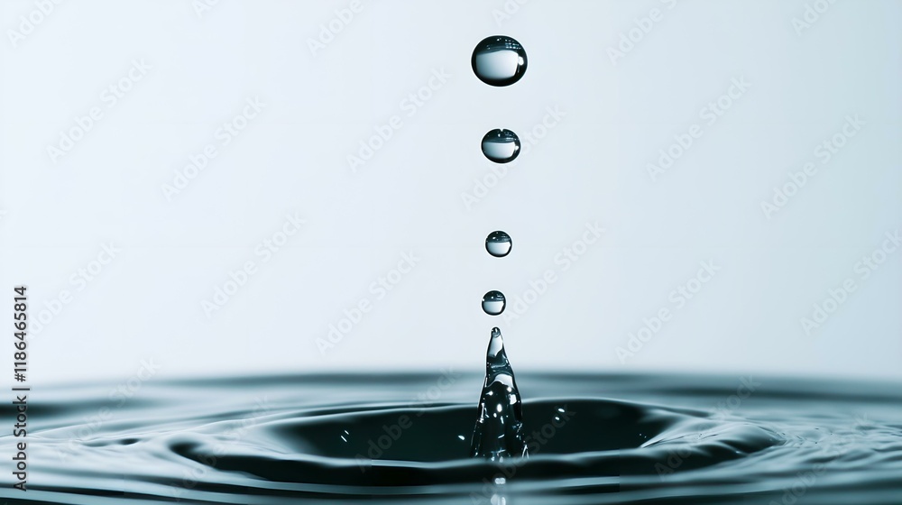 Water droplets falling into a calm ripple creating a serene and minimalist visual effect Water droplets falling into a calm ripple creating a serene and minimalist visual effect