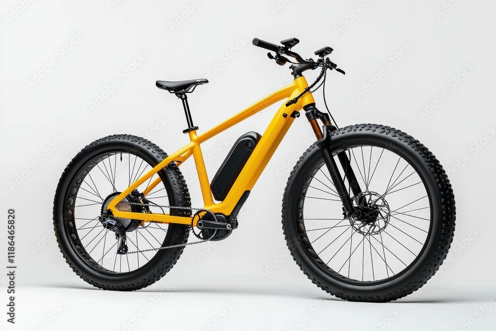 Yellow Electric Mountain Bike on Gray Background for Dynamic Adventure Yellow Electric Mountain Bike on Gray Background for Dynamic Adventure