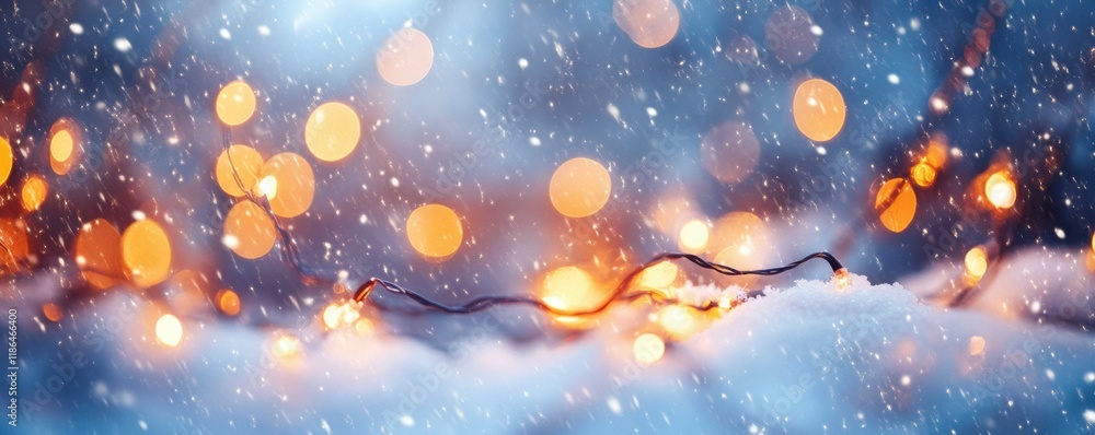 New Year celebration illuminated in snow, cozy winter scene with festive lights glimmering at dusk, creating a joyful and warm atmosphere during the holiday season New Year celebration illuminated in snow, cozy winter scene with festive lights glimmering at dusk, creating a joyful and warm atmosphere during the holiday season