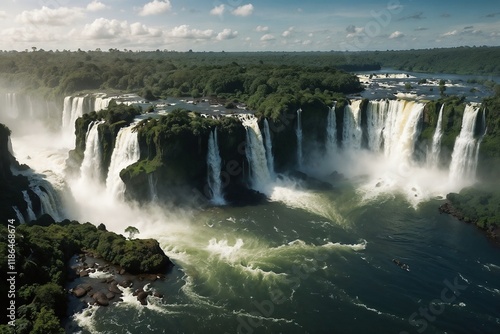 Powerful Rushing Waterfalls Cascading Over Rocky Boulders, Evoking a Sense of Majesty and Natural Beauty