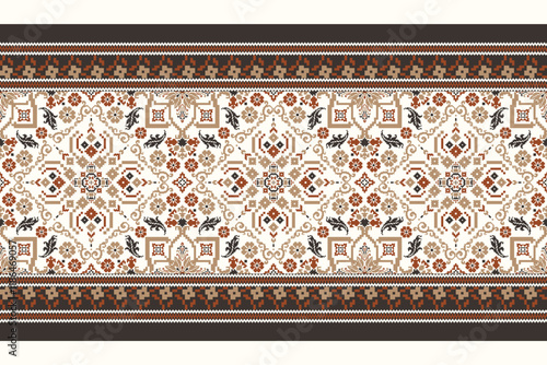 Geometric ethnic flowers pattern vector illustration,geometric oriental pattern traditional,Aztec style,abstract background 