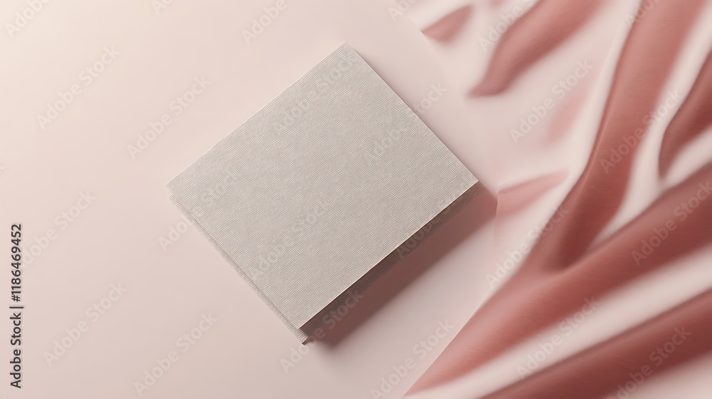 Fototapeta premium Blank book mockup on pink silk fabric.