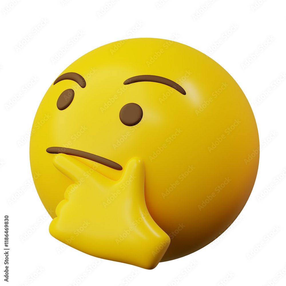Fototapeta premium 3d Emoticon Thinking Yellow Ball Emoticon Emoji or Smiley