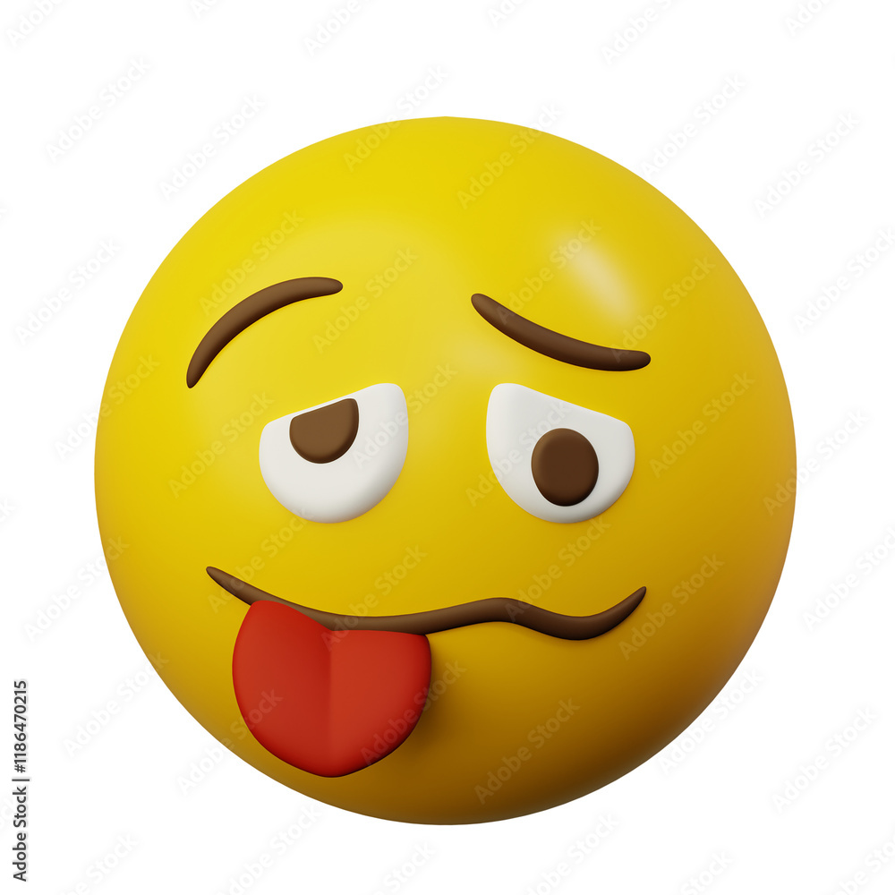 Fototapeta premium 3d Emoticon Drunk or Stupid Face Yellow Ball Emoticon Emoji or Smiley
